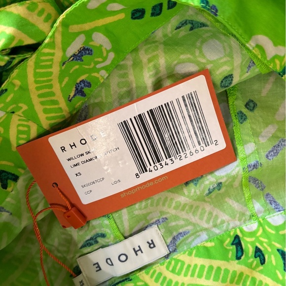NWT RHODE Azure Top & Willow Skirt in Lime Diamond Stitch Puff Sleeve Paisley - Picture 15 of 15